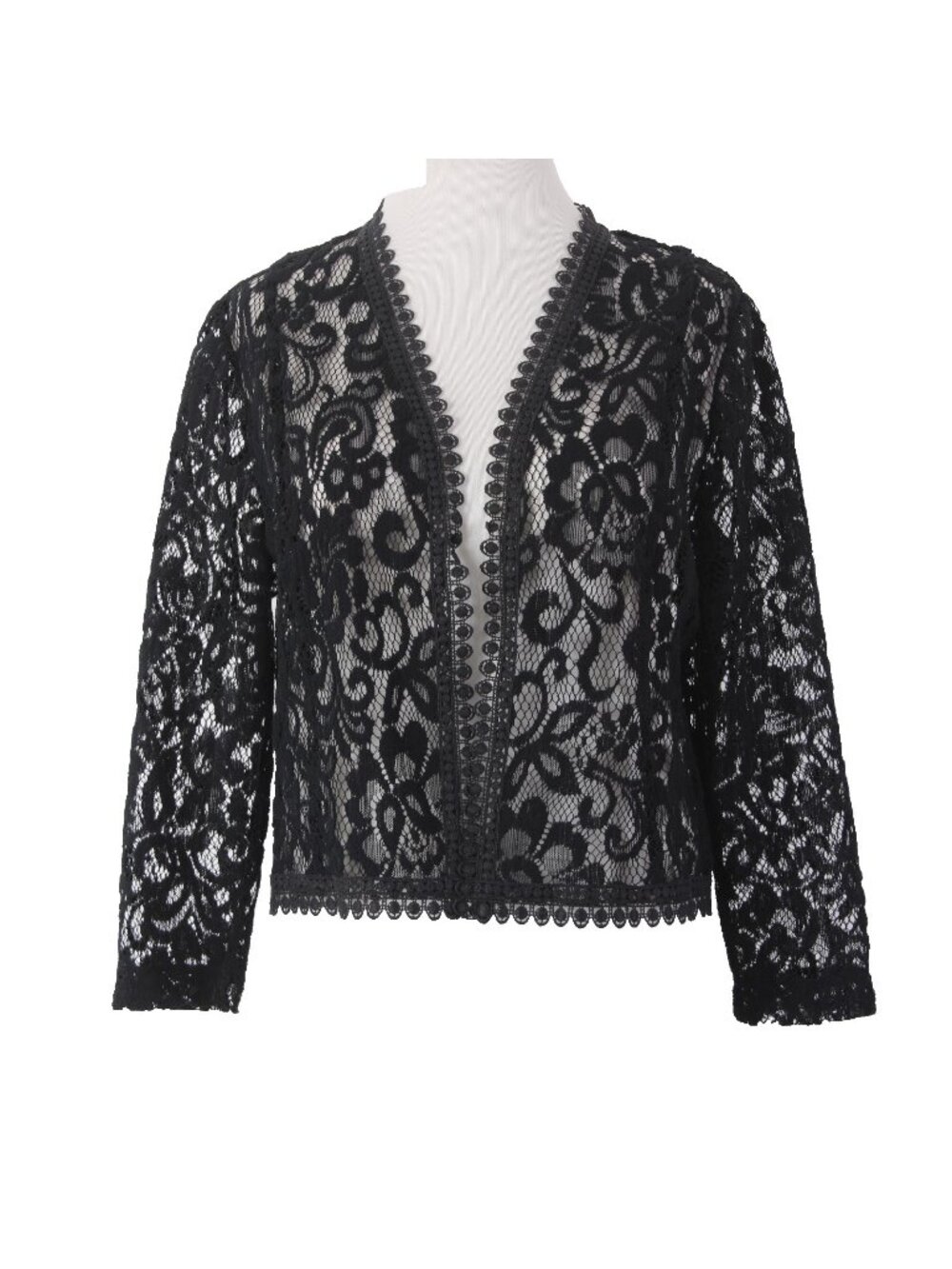 Tahari Wrap Jacket Sz 8 Black Embroidered Lace Sheer 100% Polyester Wrap